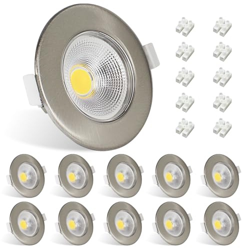 Allesgute 10X LED Recessed Ceiling Lights 7W 600lm Cool White Spotlights Ultra Slim LED Downlights for Ceiling Brushed Chrome Spot Lights for Bedroom Living Room, Cutout Ø65-88mm