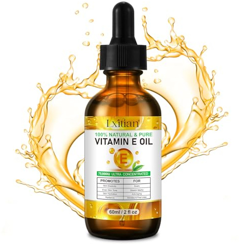 Huile de Vitamine E, 100% Naturelle Vitamine E Huile 75 000 UI Pour Cheveux, Visage et Corps, Renforce et Hydrate les Cheveux et les Ongles, Hydratation Profonde et Raffermissement de la Peau (1)