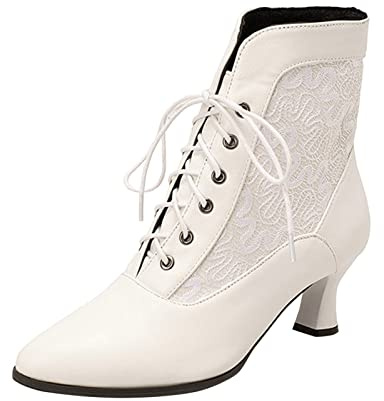 Generisch Botines 2026 para mujer, botines para mujer, moda de invierno, elegante, punta puntiaguda, con cordones delanteros cómodos, Blanco, 40 EU