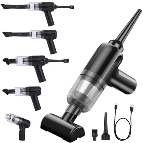 NK Aspirador de Mano sin Cable 65.000RPM - Multifunción (Aspira, Sopla e Hincha), Potencia 70W, Baterías 4.000mAh, USB-C, 5 Boquillas Multi-Usos, Filtro HEPA Lavable (para Coche y Hogar)