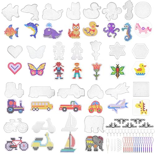 Beads Pegboard Set 25PCS, 5mm Clear Animal Shape Fuse Beads Boards with Pattern Template Cards, Ironing Papers & Craft Accessories, DIY Perler Beads Kit for Kids Adults Creative Craft