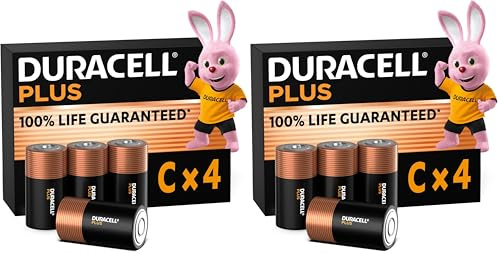 Duracell Batterie Plus C (pacco da 8) - Pile Alcaline 1.5V - Fino al 100% di extra durata - Affidabilità per i dispositivi a uso quotidiano - 0% plastica - 10 anni di conservazione - MN1400