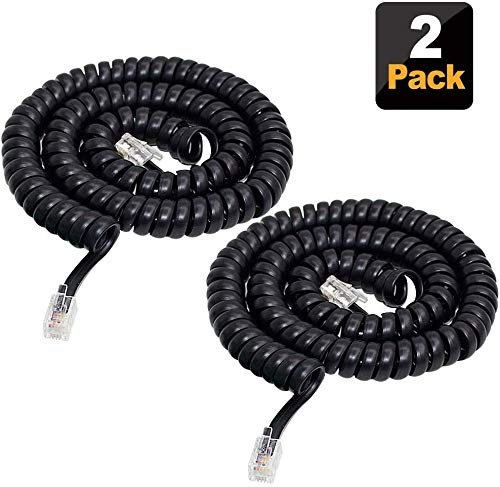 (4m 2Pack) Nero Cavo Telefonico,Cavo a Spirale,4P4C Lunghezza a spirale da 0.45m a 4m Cavo Cornetta Telefono Fisso per telefono fisso RJ9