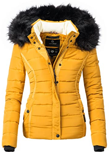 Navahoo Chaqueta Guateada de Invierno para Mujer con Capucha de Pelo sintético Miamor Amarillo S