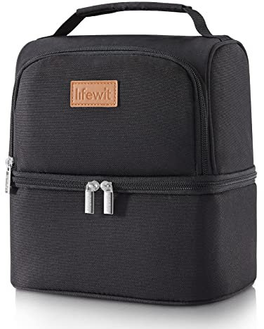 Lifewit 7L Double Compartment Cooler Bag for Men Women Kids, Insulated Water Resistant Waterproof Bento Box, Thermal Lunch Box for Work School Picnic Black