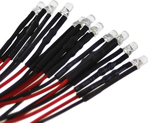 10 x 3mm LED, 12Volt, Warmweiss (3000K); mit 20cm Anschlusskabel und integriertem Vorwiderstand