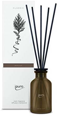 ipuro Classic Cuir Parfum d'ambiance - Parfum d'ambiance avec Effet Sensuel et émotionnel - Désodorisant avec ingrédients de Haute qualité 75 ML - en Verre avec bâtonnets en rotin