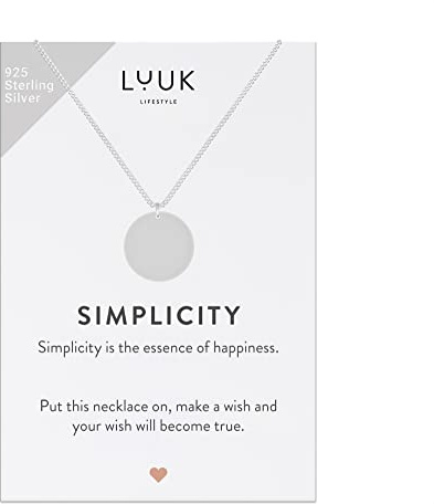 LUUK LIFESTYLE 925 silverhalsband i rostfritt stål med mynthänge och ett inspirerande SIMPLICITY-kort, lyckoamulett, vänskapsgåva, personlig present, smycke, silver