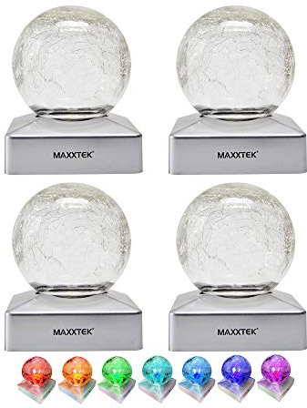 Maxxtek® Solar LED Crackle Ball Garden Post Deck Cap Lights Outdoor Fence Lights (Colour Changing, 4 Pack)
