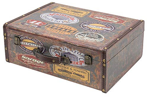 HMF VKO107 Vintage Koffer aus Holz | 44 x 32 x 16 cm | Groß | Deko Garage