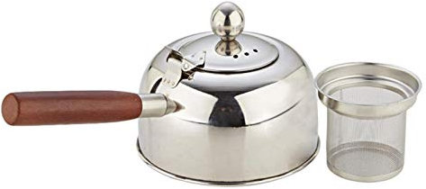 Tetera de acero inoxidable con infusor y mango de madera, con infusor extraíble, para café, té y té con hojas sueltas, tetera de inducción, tetera para cocina