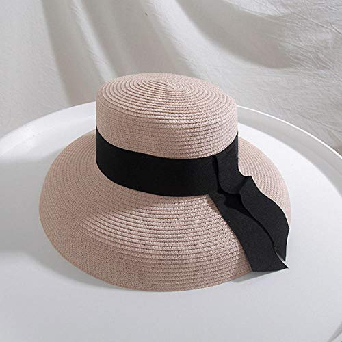 Sombreros De Paja Gorra De Mujer Seioum Summer Beach Sombrero De Paja para Mujer Sombrero De Navegante con Lazo De Cinta para Vacaciones Audrey Hepburn Sombrero para El Sol-Rosa