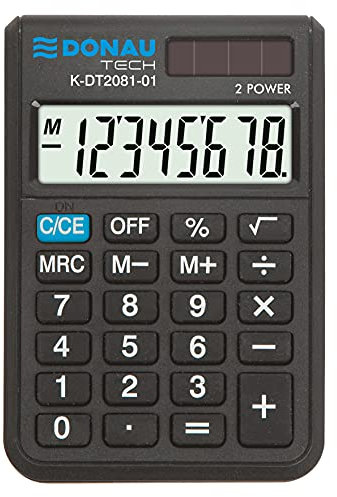 Taschenrechner DONAU TECH/K-DT2081-01 8-Stellig Wurzelfunktion/ 90x60x11mm/ Farbe: Schwarz/Rechner mit 8-stelliger Anzeige/Dual-Power Solar - Batteriebetrieb/Kompaktes Design
