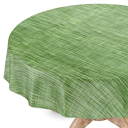 Tischdecke abwaschbar Wachstuch Wachstuchtischdecke Rund 120cm Schnittkante Leinen Textil Optik Grün Gartentischdecke Wachstuch