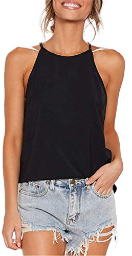 iChunhua Women Halter Neck Vest Tops Cotton Soft Summer Sleeveless Plain Tshirt Cami Tops S-XL