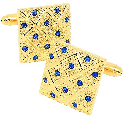 Jonwo Gold Plated Square Cufflinks with Blue Crystal for Men In Gift Box