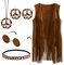 Vesaneae Hippie Kleidung Damen, Hippie Kostüm Set, Damen Disco Outfit, Braun Fransenweste Damen, 70er Hippie Accessoires, Hippy Party Outfi, Hippie Bolero Karneval Faschingskostüme
