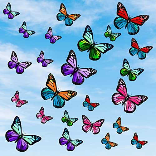 24 Stück bunte Fensteraufkleber Schmetterlinge Vogelschlag und Vogelschutz, Fensterbild für Frühling & Sommer, selbstklebende Fenstersticker, ablösbar & wiederverwendbar