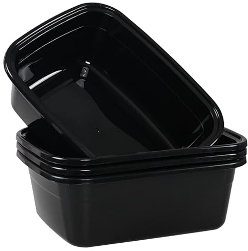 Wakikini 4 Packs 12 Liters Plastic Washing Up Bowls, Rectangular Plastic Wash Basin, Black