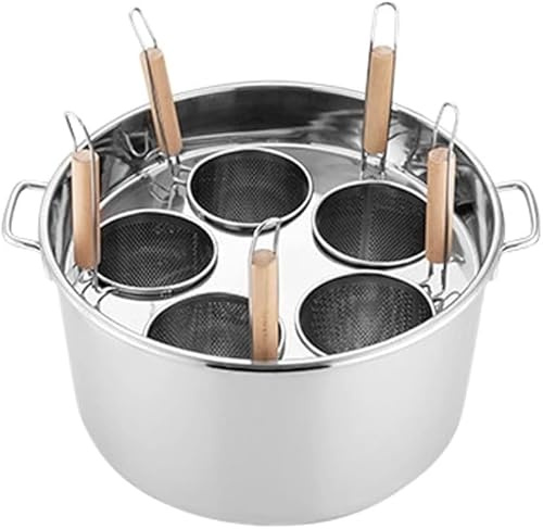WJFLUCK 5 Holes Pasta Cooker Insert Set with Removable Basket and Lid, Stainless Steel Asparagus Vegetable Steamer Spaghetti Pasta Stovetop Cooker [Energy Class A]