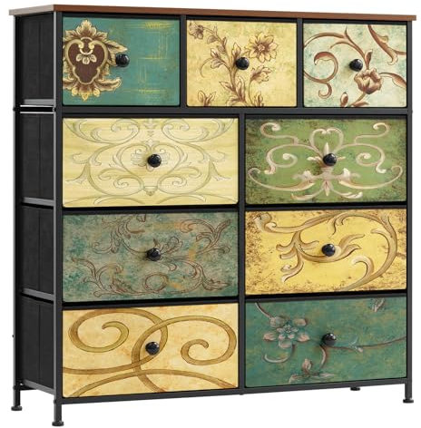 LYNCOHOME Chest of Drawers Bedroom Furniture with 9 Drawers Fabric Storage Organizer Unit for Living Room, Bedroom, Closet Easy to Assemble