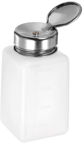 sourcing map Solvent Alcohol Dispensers 200ml(6.8oz) Push Down Liquid Dispenser Pump Bottle with Sealing Stainless Steel Lid for Acetone Solution, White