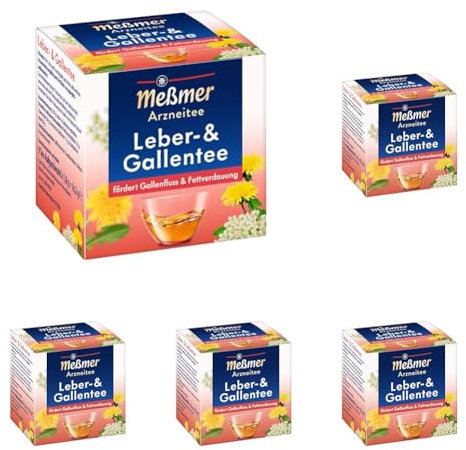 Meßmer Leber- und Gallentee | fördert Gallenfluss & Fettverdauung | Arzneitee | 9 Teebeutel (Packung mit 5)
