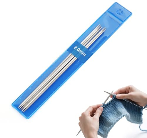 Coopay 5 Stück Edelstahl Nadelspiel 2,0 mm Stricknadeln Set, 15 cm Länge Stricknadeln für Socken, Schals, Mützen, Haustier, Pullover, Socken stricken für anfänger, Sockennadeln 2,0mm