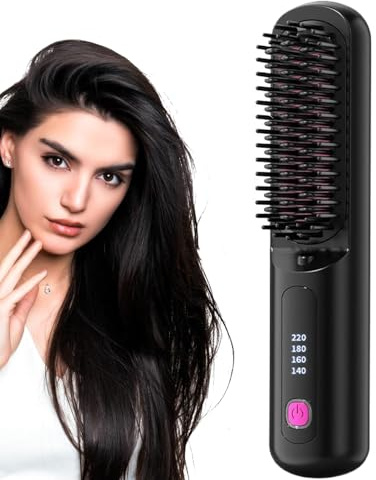 Fer à lisser sans fil – Peigne à cheveux raides – 4 niveaux réglables et rechargeables à chauffage rapide pour femmes et adolescents, idéal pour la maison, les voyages, le coiffage et le bouclage des