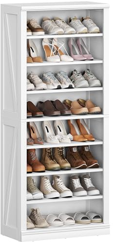 Hzuaneri Schuhschrank, Freistehender Schuhkommode mit 21-24 Paar, Verstellbare Regalböden, Schuhkipper für Eingang, Wohnzimmer, Schlafzimmer, 62,5 x 30,5 x 145,5 cm, Weiß SR52803X