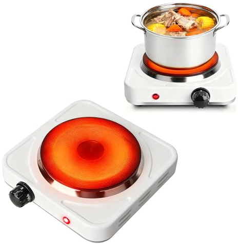 Hot Plate, Countertop Single Cast Iron Burner 1500 W Electric Stove with 5 Levels Adjustable Temperature & Knob Control, Portable Cooktop for Home/RV/Camping (White)
