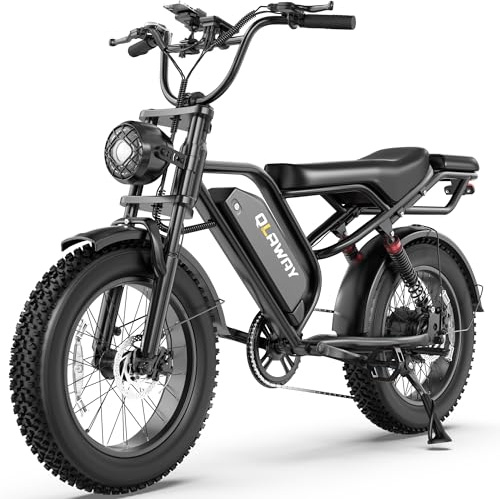 Qlaway 20 Fat Tire Electric Motorcycle Ebikes for Adults, 750w Electric Dirt Bike with Full Suspension, 48V 18AH Battery Moped, 31MPH(50KM/H) Max Speed, 40-70 Miles Range, LED Headlight,Turn Signals