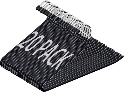 Open Ended Pants Hangers 20 Pack, Non Slip Metal Trouser Hangers （Black) | Space saving heavy duty organizer for hanging jeans, slacks, trousers & scarves.