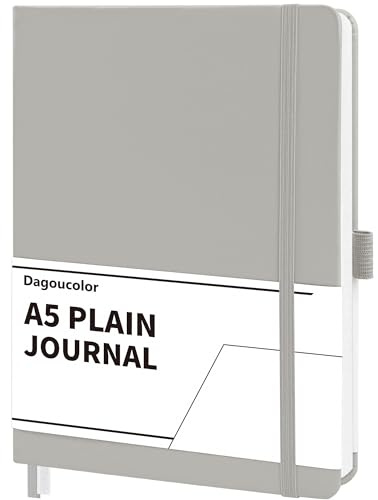DagouColor Notebook A5, 90 Sheet, 120GSM - Grey, Plain | Hardcover Vegan PU Leather Journal Book, Premium Notepad for Writing & Note Taking, Pocket, Elastic Band Closure