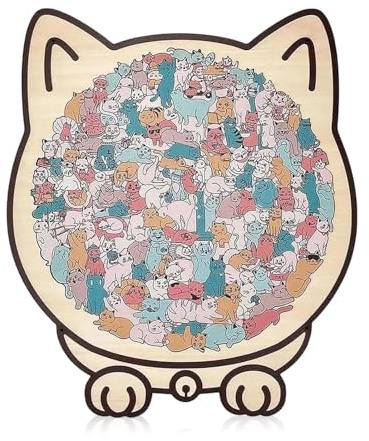 Puzzle en bois en forme de chat, 135 pièces puzzle en forme d'animal, encadré par de charmants contours de chat, puzzle en bois unique en forme d'animal, cadeau créatif pour les amateurs de puzzle