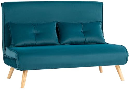 HOMCOM Schlafsofa 3 in 1 2 Sitzer mit Schlaffunktion, Klappbare Couch Schlafcouch 190 x 120 cm, 5-Fach verstellbare Rückenlehne, Lendenkissen, Samtoptik, für Wohnzimmer, Dunkelgrün
