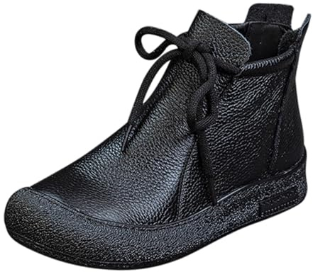 Scarpe invernali da donna 39 – Stivali invernali da donna in pelle nera alla caviglia stivali caldi in pelle morbida scarpe basse invernali eleganti stivaletti da donna comodi con lacci, trasparente