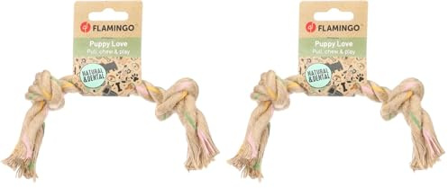 FLAMINGO Jouet Chien – Puppy Luro Corde avec 2 Nœuds Brun – M 32×5×5 cm – Chanvre 100% Naturel – Masse Les gencives – Idéal Jeu de Traction (Lot de 2)