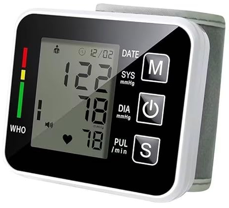 Wrist Blood Pressure Monitor – Advanced Digital BP Measurement with Accurate Heart Rate & Pulse Tracking, Large LCD Screen, 90-Memory Storage, Battery-Powered (Black)