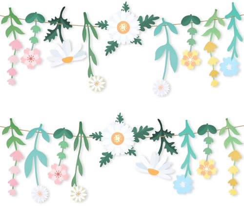 Handmade Paper Flower Garland, Spring Floral Banner Bunting 18 Wildflowers Cards & 3m String for Weddings Wall Spring Garden, Garden Parties & Home Decor Countryside Wildflower Banner