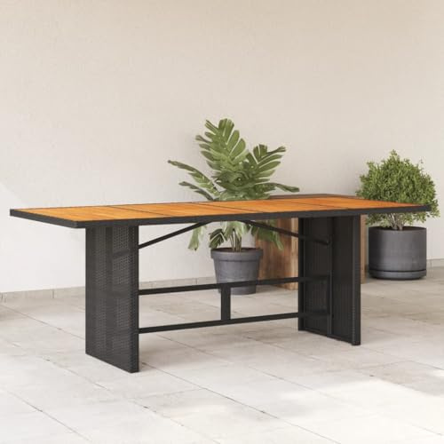 Modern Rectangular Garden Dining Table Black Steel Frame Acacia Wood Top Outdoor Indoor Use 74.8x31.5 Inch