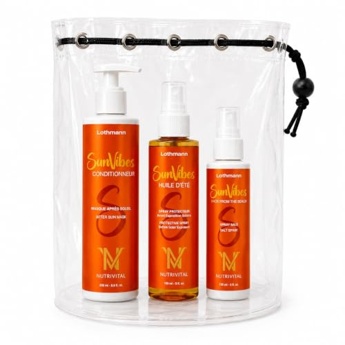 Lothmann Paris - SunVibes Kit Protection Solaire Cheveux Été - Masque Réparateur, Huile Protectrice UV et Spray Salé Effet Plage - Protection Soleil, Mer et Piscine