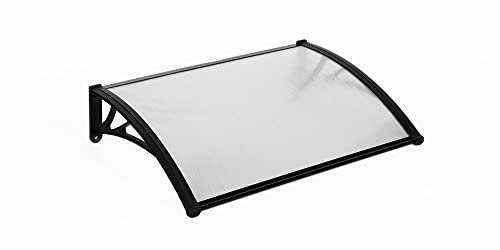 909 Outdoor Transparentes Vordach für Haustür, Pultvordach wetterfest, Überdachung aus Polycarbonat und Aluminium, Schwarz, 100 x 80 cm, inkl. Befestigungsmaterial