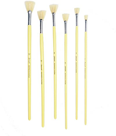 6 Stück/Set Fächerform Schweineborsten Haarfarbe Griff Ölfarbe Pinsel Aquarellpinsel Künstler Professionelle Kunstbedarf