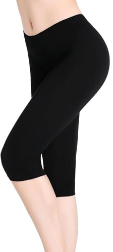Women Under Dress Leggings Capri Cropped Shorts Tights Short Yoga Pants | 3/4 length capri design sits below knee, tailored fit for layering under dresses and skirts without adding bulk.