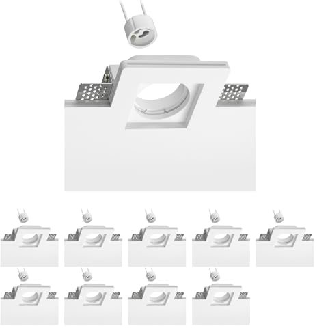ledscom.de 10 Stück Deckeneinbauleuchte GIEDI II, Gips, weiß matt, 10 x 10cm, 1x GU10 max. 15W