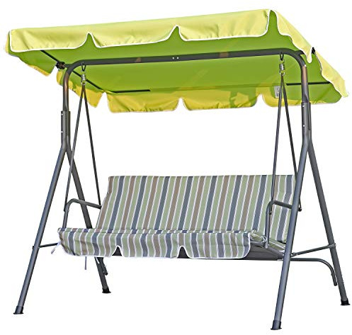 Angel Living 3-sits Gungsoffa med justerbart tak, Utomhus Hängsoffa i Metall, Patio Gunga för Trädgård, Balkong, Terrass, 169x110x152 cm (Äppelgrön)