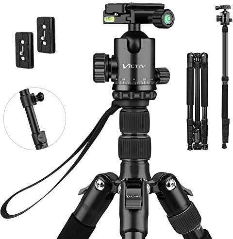 Victiv Kamera Stativ 205cm, Aluminiumlegierung Reisestativ Stativ, Kugelkopf mit 36 mm Ladegewicht 10 kg, Abnehmbar Einbeinstativ mit Tragetasche - Schwarz
