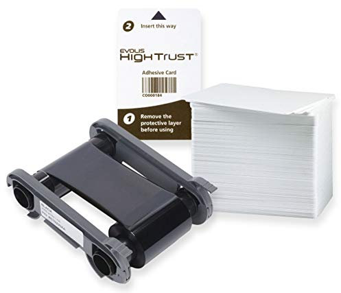 Karteo Evolis Primacy Zenius Farbband schwarz [ RCT023NAA ] | Paket mit 100 Plastikkarten und Reinigungskarte
