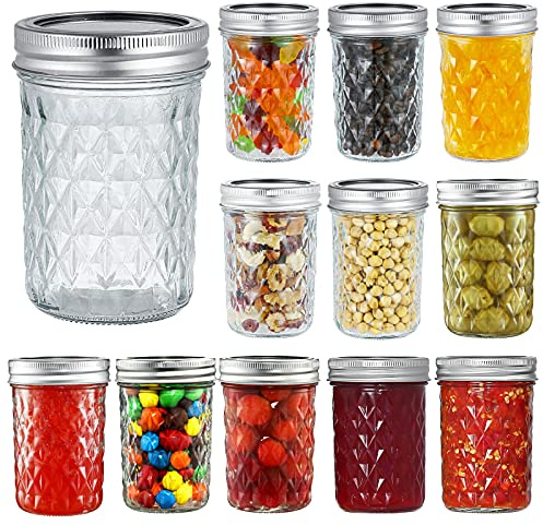 YEBODA 12 Pack 8 oz Mason Jars with Airtight Lids and Bands Glass Canning Jars Ideal for Preserving, Jam, Honey, Jelly, Wedding Favors, Shower Favors, Sauces, DIY Spice Jars, Salad